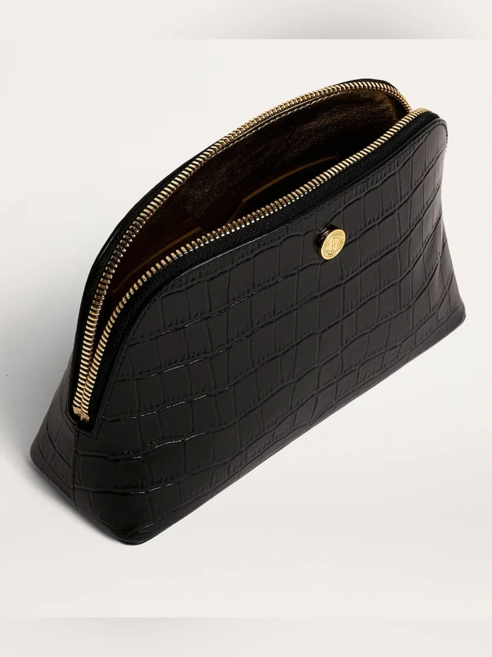 Harrods London Black Croc-Embossed Leather Cosmetics Bag